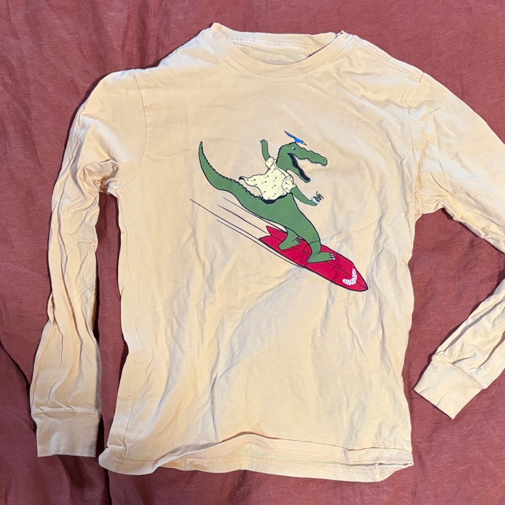 Patagonia Kids Long Sleeve Shirt - Cream with Green Dinosaur